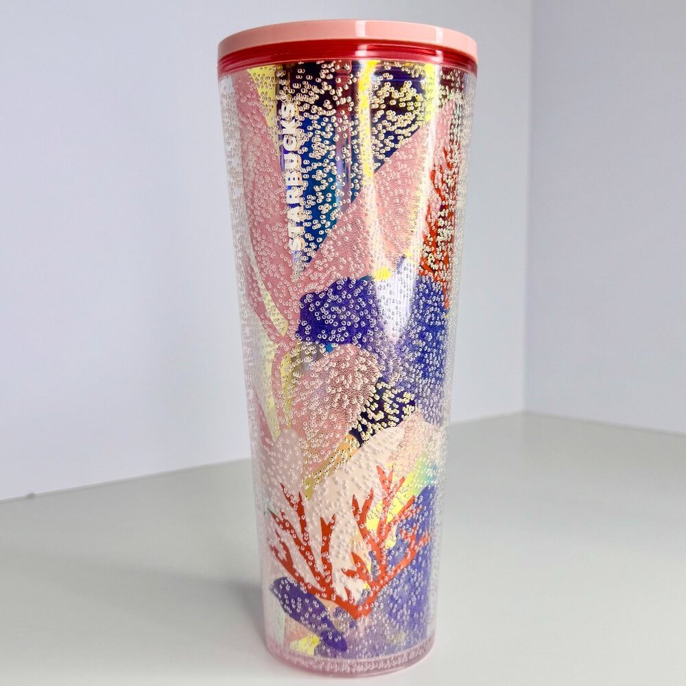 Starbucks Coral Reef Bubble Cold‎ Cup 24 Oz Tumbler Pink Gold Summer 2021